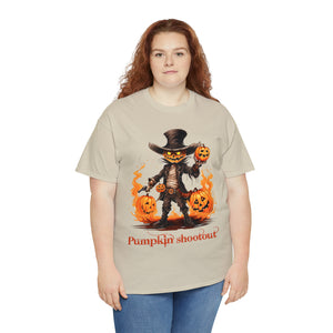 Halloween t shirt pumpkin western style shootout funny fall fun scary stocking stuffer for whole family  cotton tee
