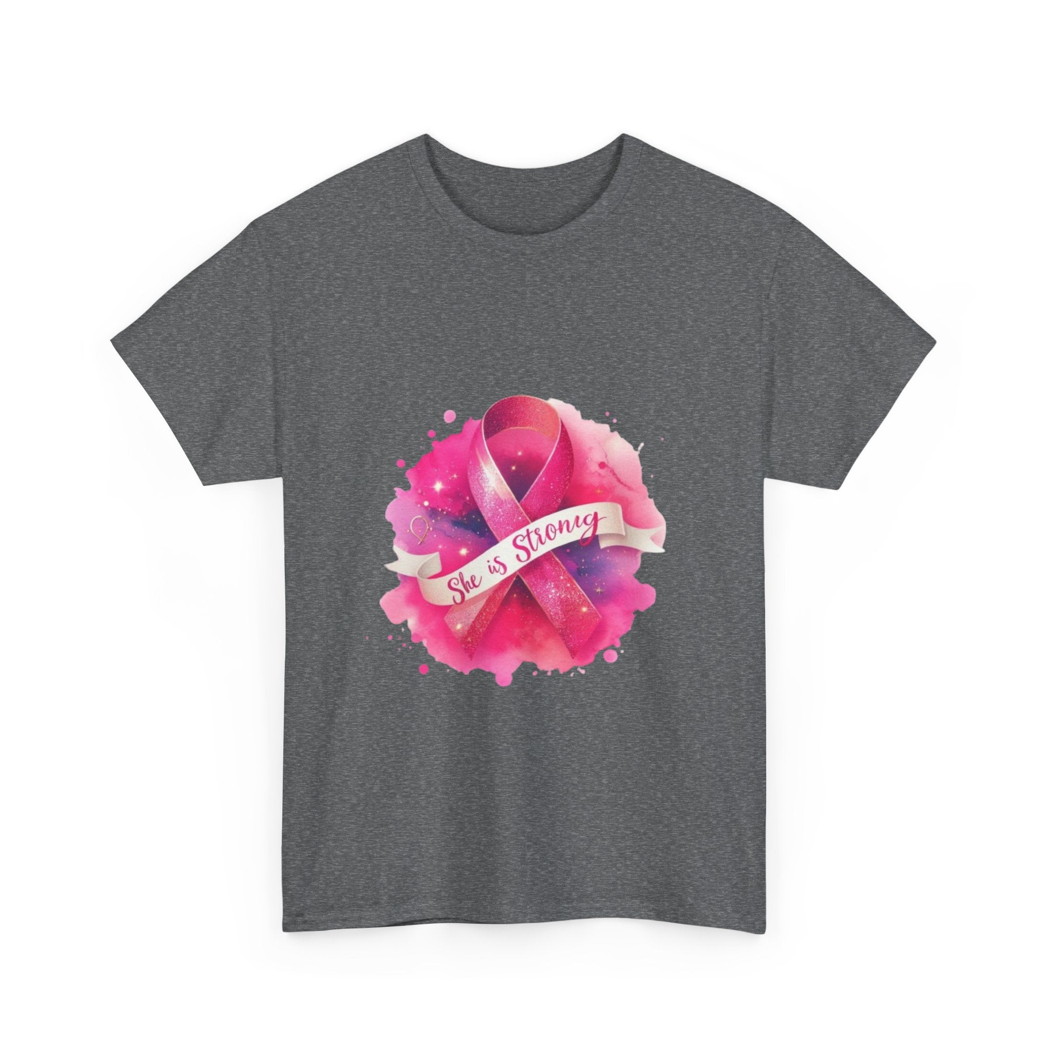 Empowering Cancer Awareness Tee - She is Strong, Support Shirt, Gift for Survivors, Pink Ribbon Apparel, Breast Cancer Awareness