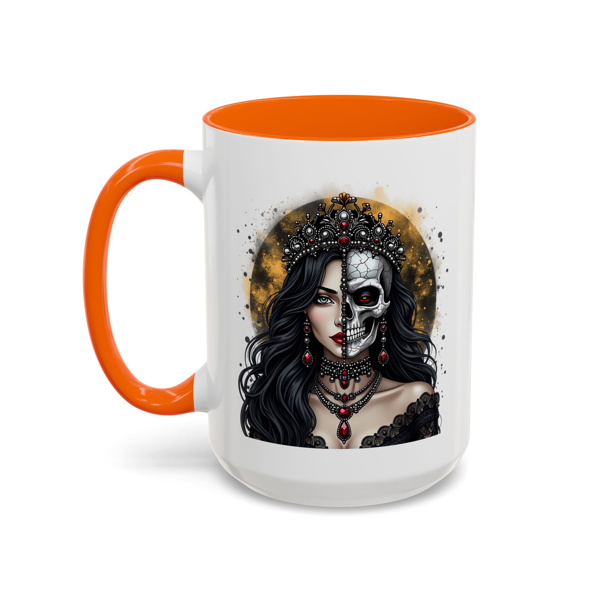Gothic Art Accent Mug - Artistic Skull & Lady Design, Unique Coffee Cup for Halloween, Gift for Her, Decorative Kitchenware, Dark Aesthetic