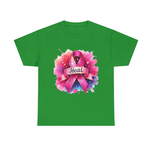 Breast Cancer Awareness Tee, Heal Ribbon Shirt, Supportive Gift, Unisex Cotton T-Shirt, Inspirational Apparel, Pink Ribbon Top