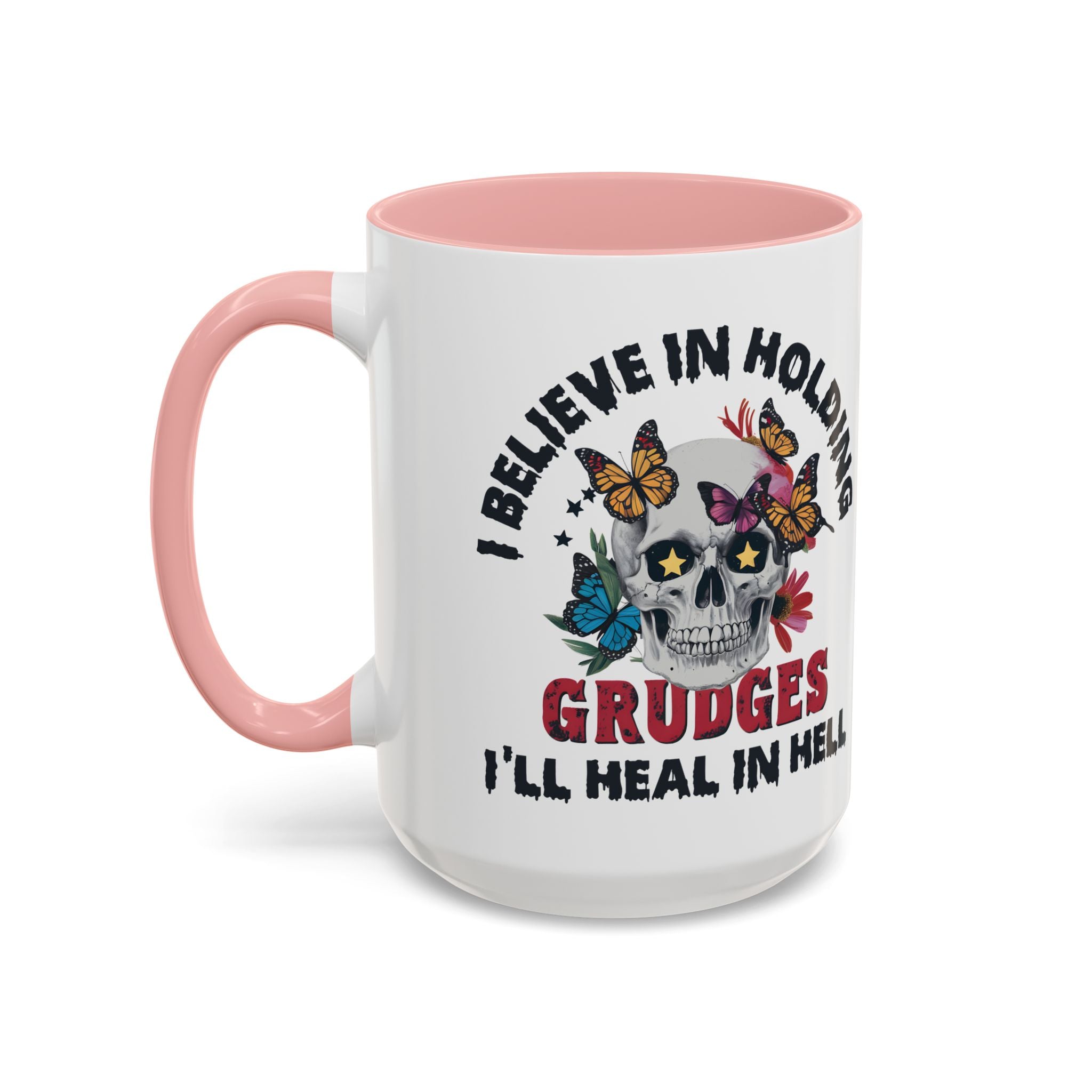 Grudge-Holder Coffee Mug - 11 & 15oz Ceramic with Floral Skull Design gothic horror art