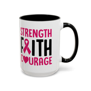 Inspirational Coffee Mug: Strength, Faith, Courage - Gift for Survivors, Awareness Events, Supportive Home Decor, Encouragement