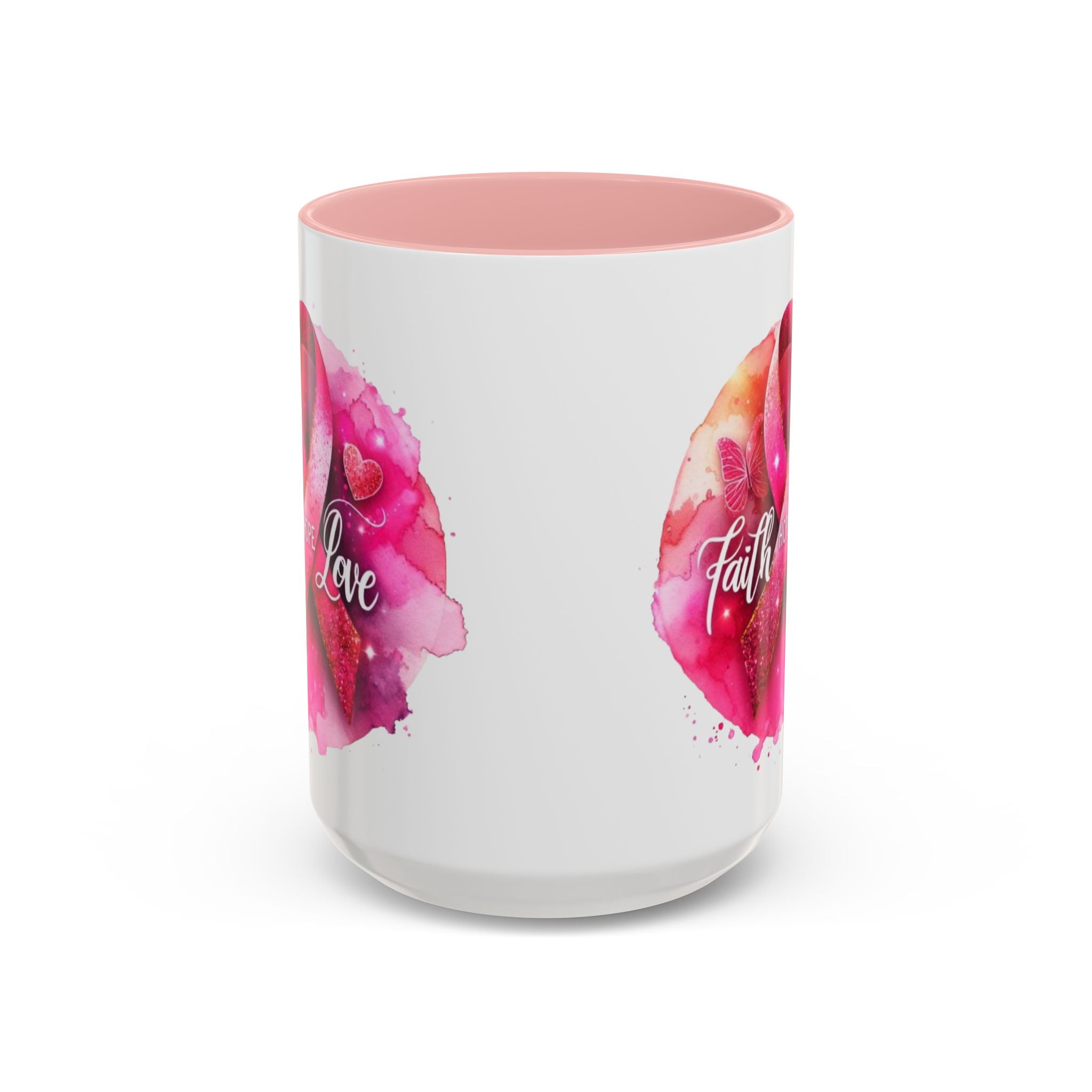 Inspirational Accent Coffee Mug with Pink Ribbon Design, Faith Hope Love Gift, Cancer Awareness Mug, Supportive Drinkware, Meaningful [...]