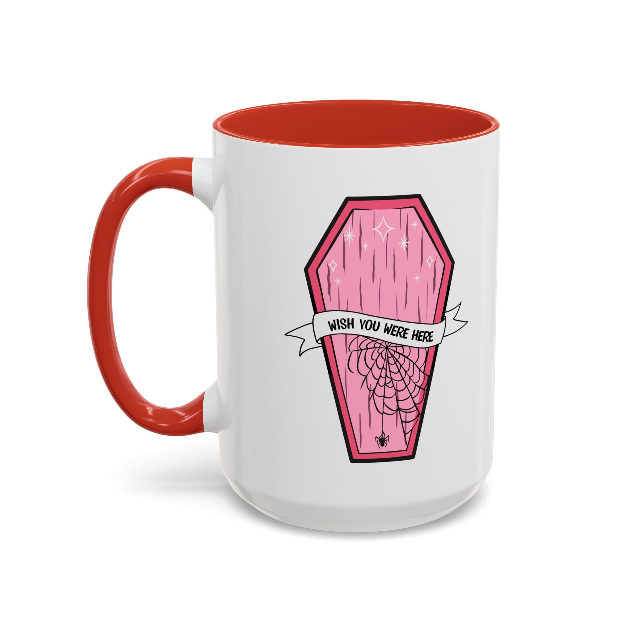 Pink Coffin Coffee Mug – "Wish You Were Here" Gothic Cute Tea Mug