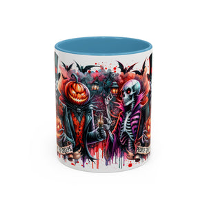 Halloween-themed Accent Coffee Mug, Spooky Skull Mug, Pumpkin Art Cup, Unique Gift for Halloween Lovers, October Decor