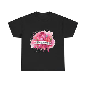 Unisex Heavy Cotton Tee - "She is Strong" Breast Cancer Awareness Shirt, Inspirational Tee, Gift for Her, Supportive Apparel, [...]