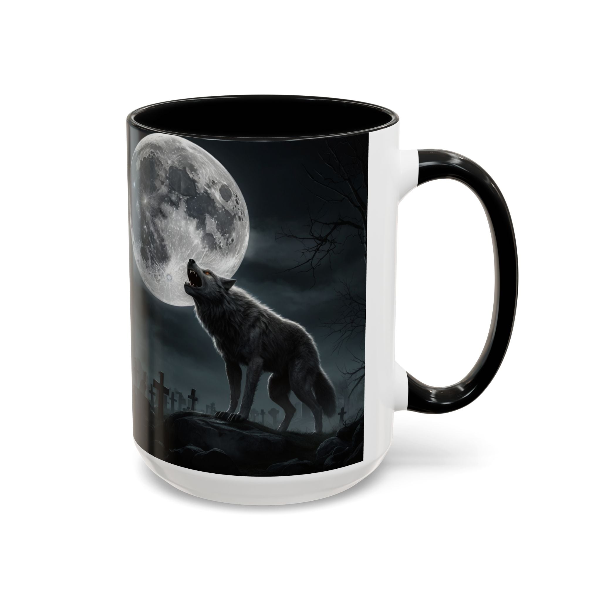 Howling Wolf Moon Coffee Mug – Gothic Graveyard Accent Mug (11/15oz) fantasy