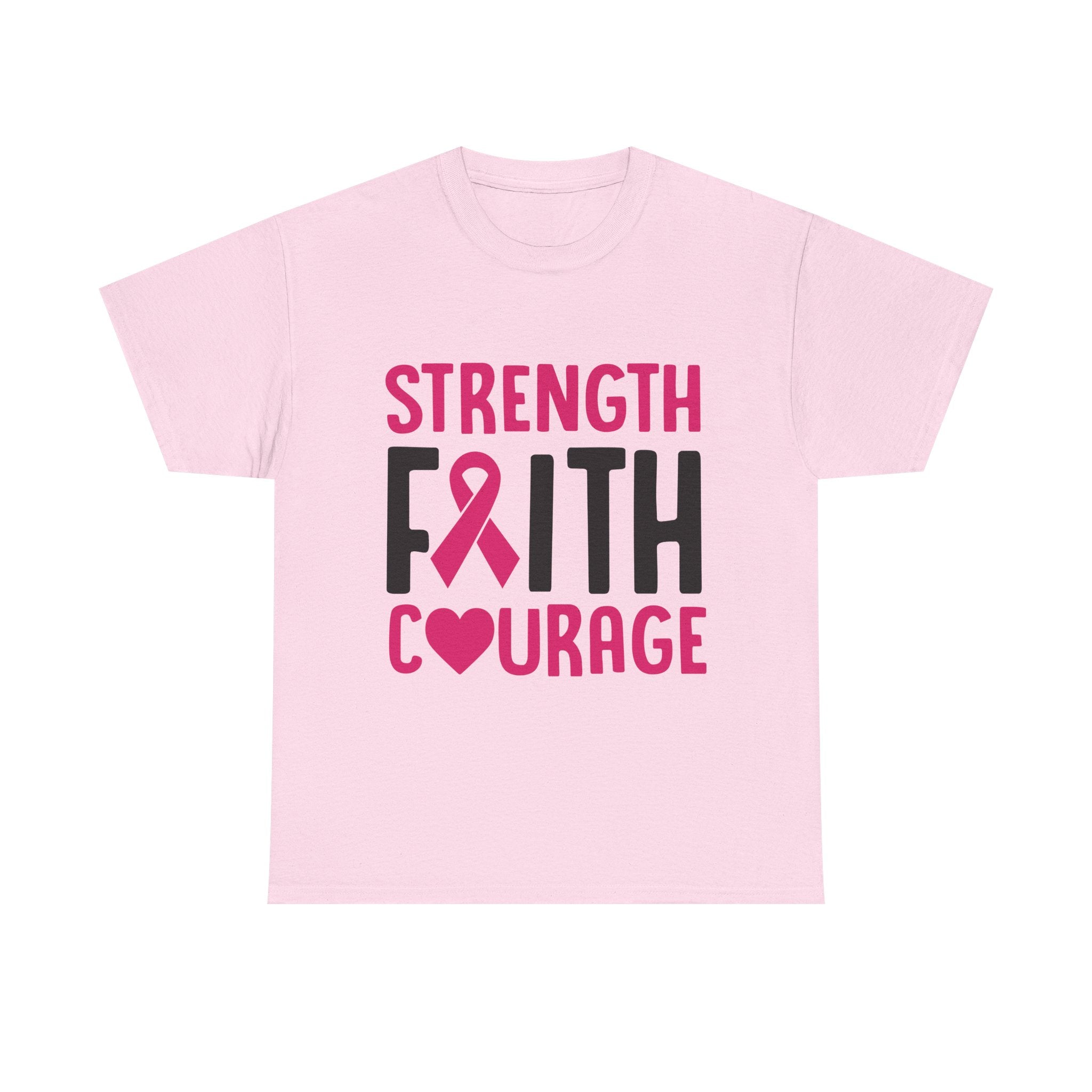Supportive Statement Tee - Strength, Faith, Courage, Breast Cancer Awareness Shirt, Unisex Cotton Tee, Gift for Her, Inspirational Wear