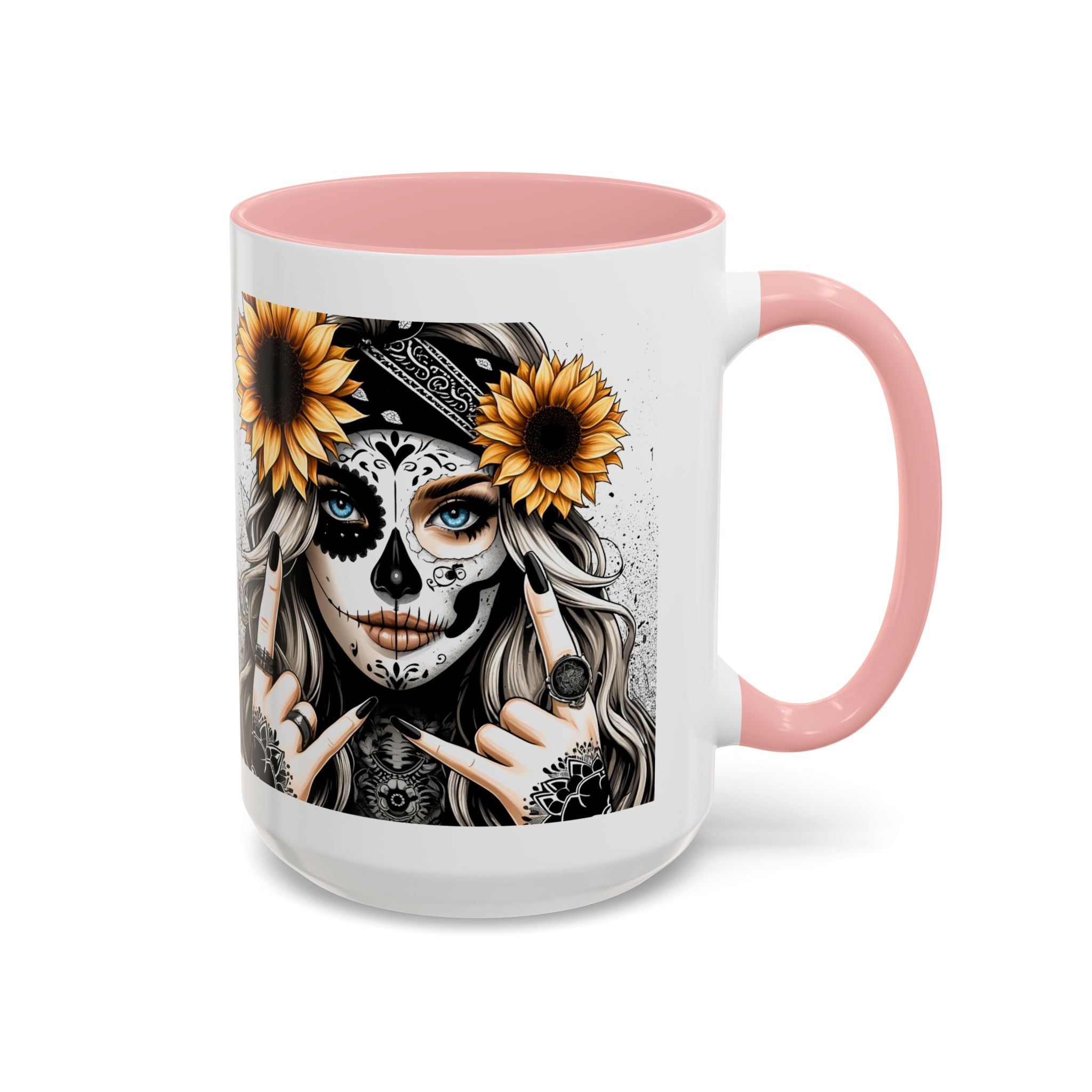 Sunflower Skull Accent Coffee Mug, Gothic Floral Mug, Unique Gift for Coffee Lovers, Boho Decor, Halloween Mug, Artful Drinkware