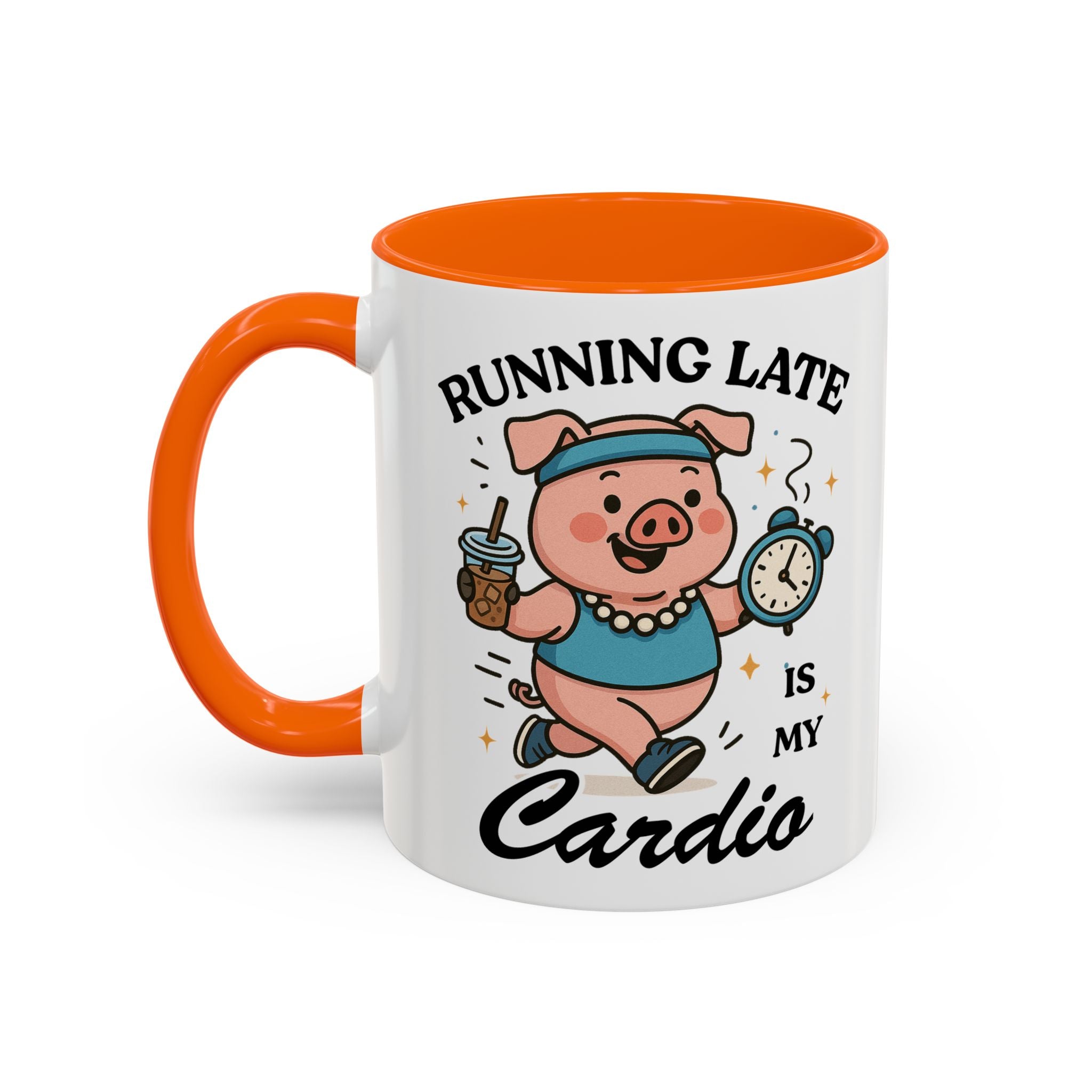Running Late Is My Cardio Coffee Mug — Funny Pig Jogger Accent Mug (11/15oz)