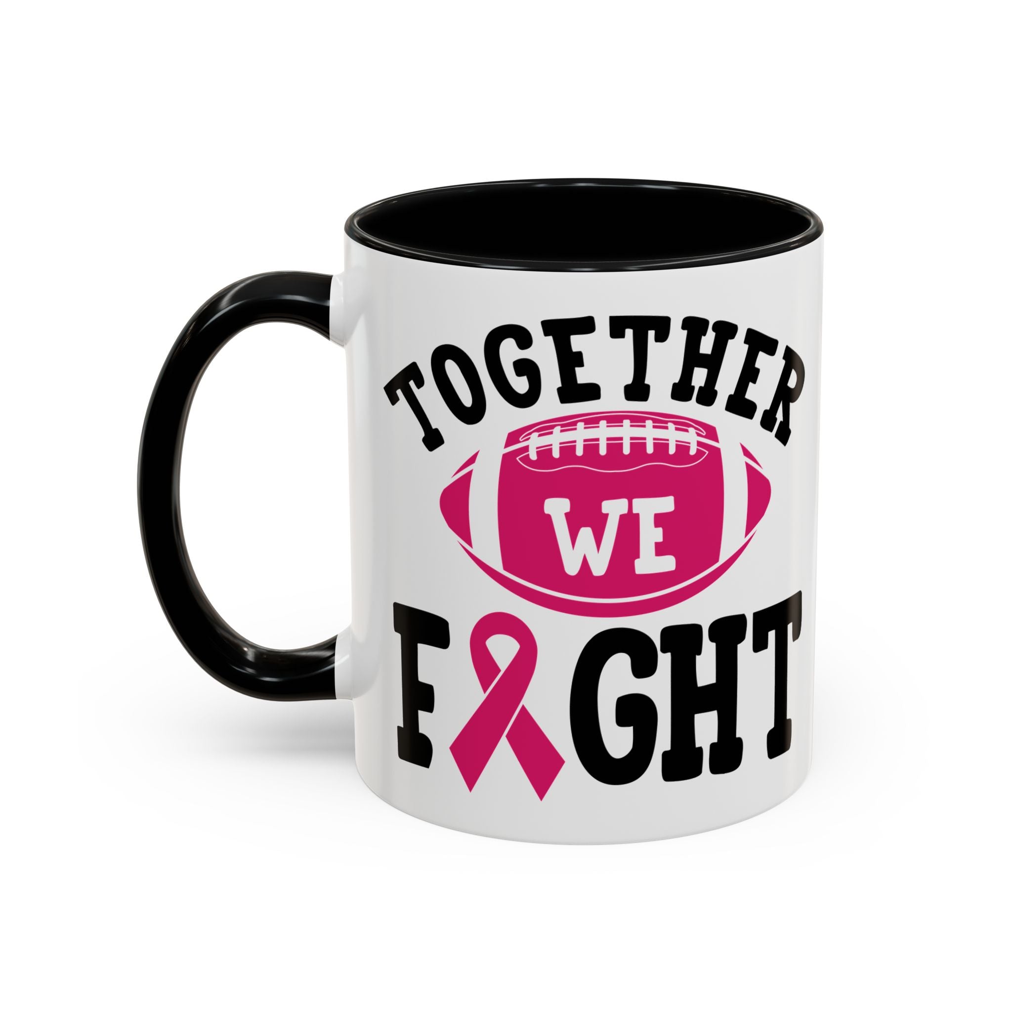 Together We Fight Pink Ribbon Coffee Mug, Support Breast Cancer Awareness, Gift for Survivors, Football Lovers, Empowerment