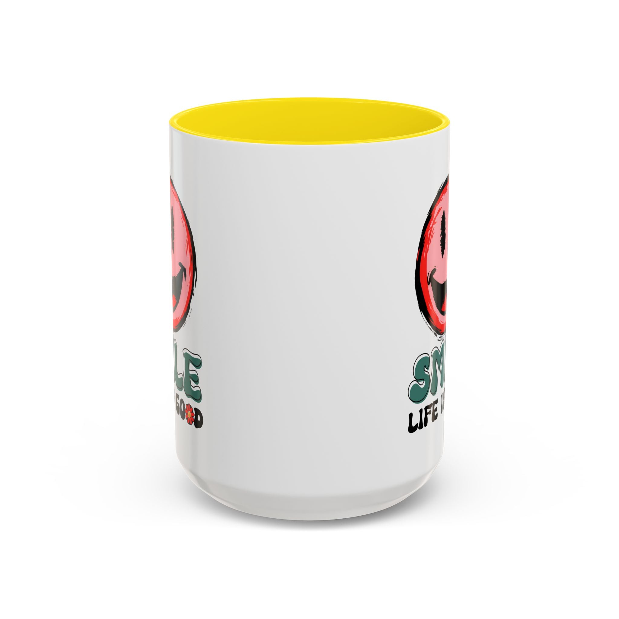 Smiley Face Accent Coffee Mug - "Smile, Life is Good" - 11oz & 15oz