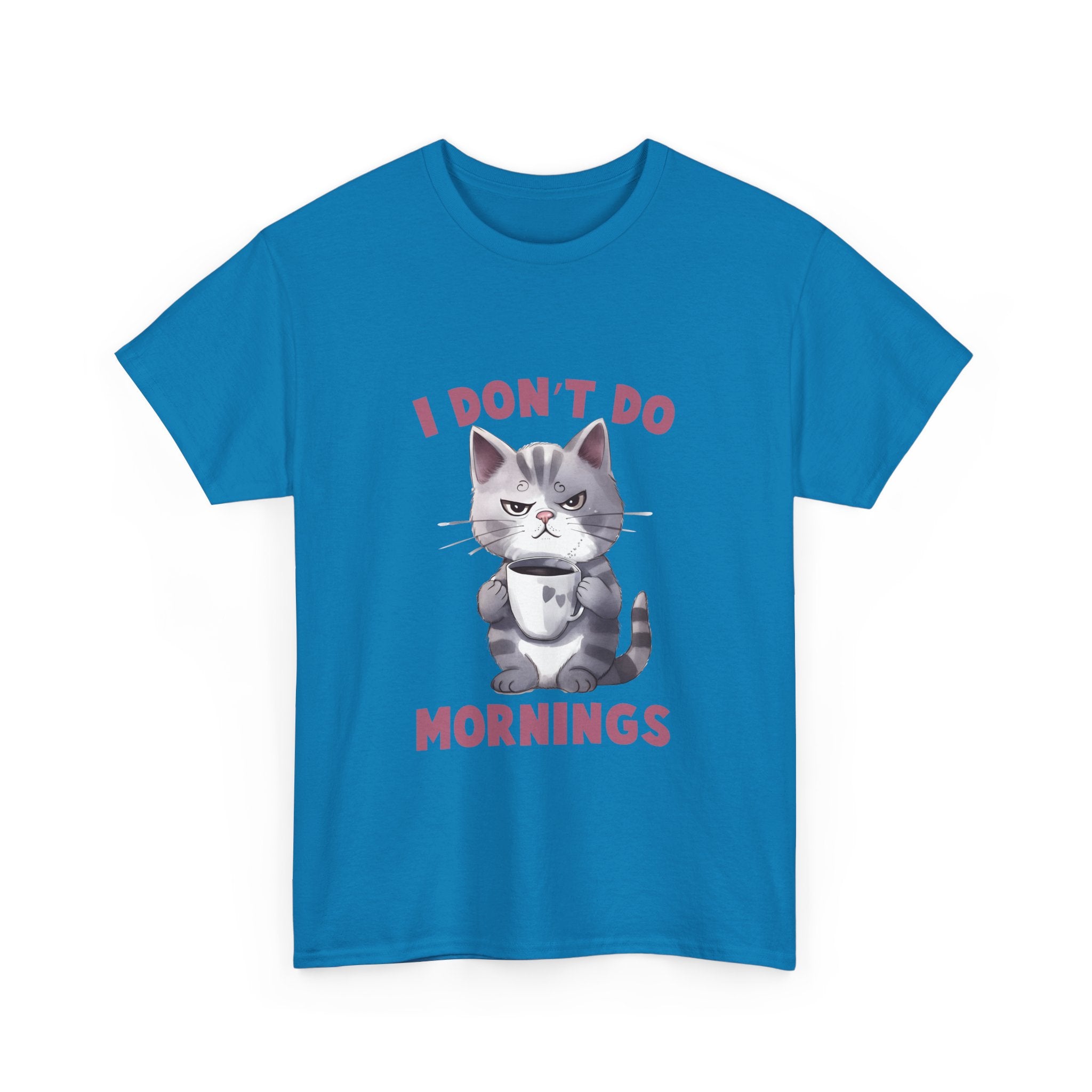 I Don't Do Mornings Cat Tee | Funny Unisex Cotton T-Shirt, Gift for Cat Lovers, Relaxed Fit Top, Cute Pet Owner Appreciation