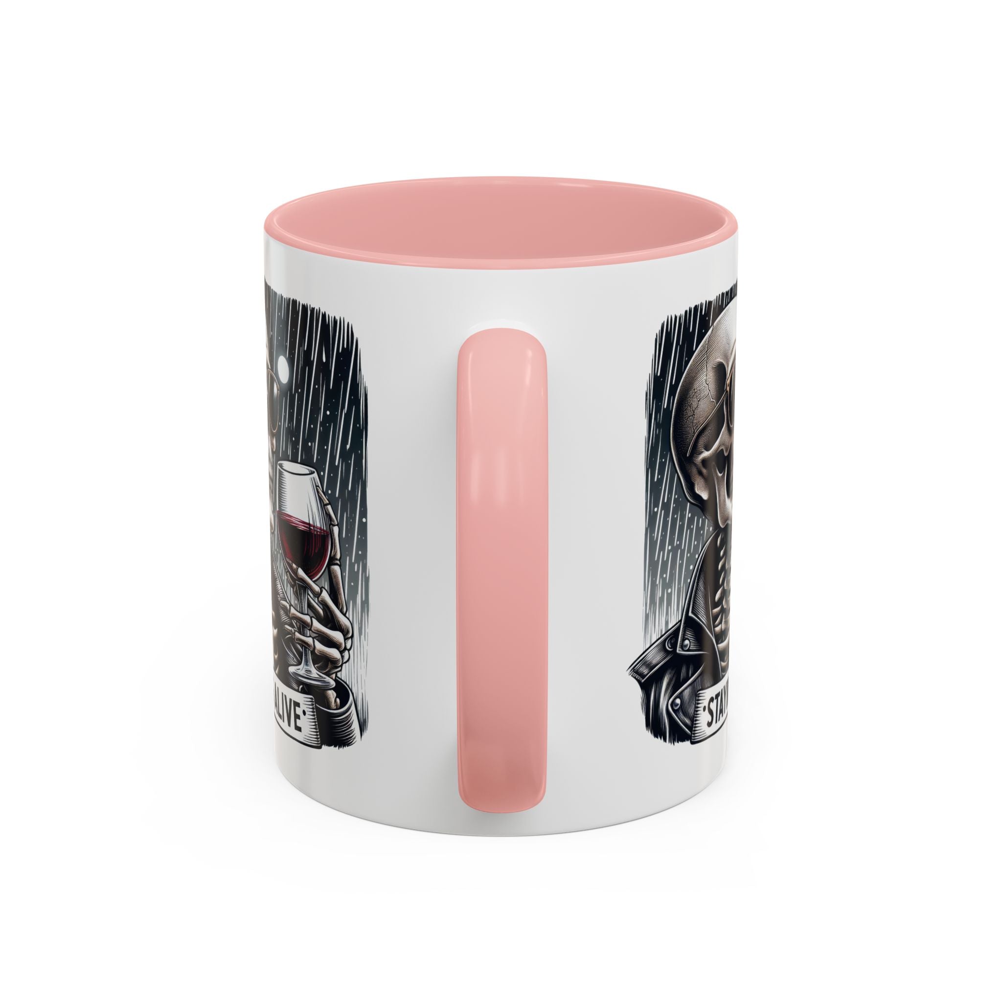 Stylish Skull Coffee Mug, Gothic Drinkware, Staying Alive Gift for Halloween, Funny Office Mug, Alternative Drinkware