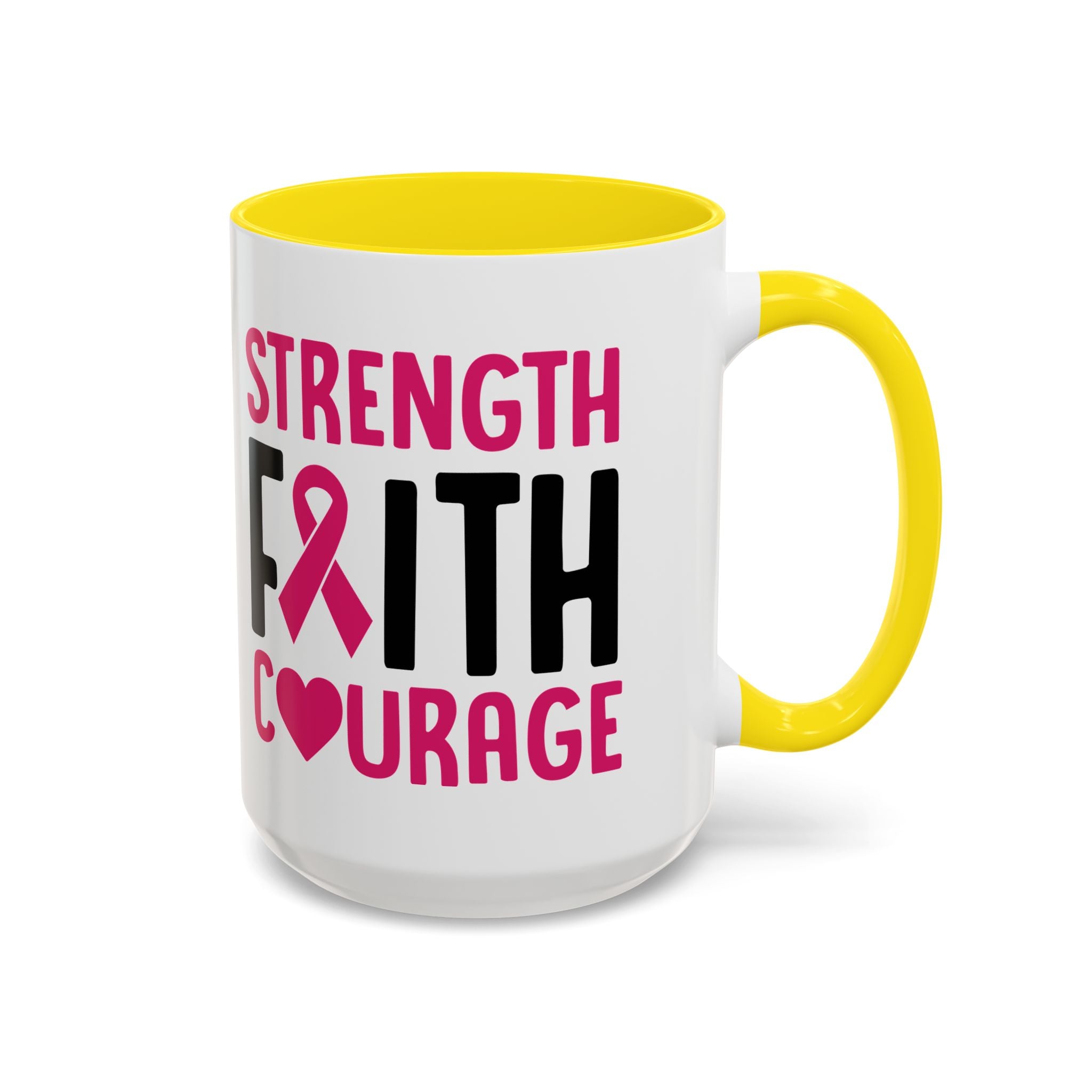 Inspirational Coffee Mug: Strength, Faith, Courage - Gift for Survivors, Awareness Events, Supportive Home Decor, Encouragement