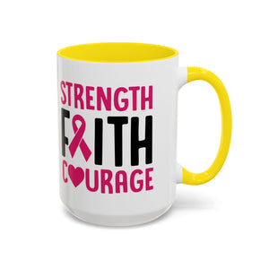 Inspirational Coffee Mug: Strength, Faith, Courage - Gift for Survivors, Awareness Events, Supportive Home Decor, Encouragement
