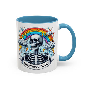 Everything Sucks Skeleton Coffee Mug | 11oz 15oz | Unique Gift for Coffee Lovers, Goth Home Décor, Quirky Humor Mug, Dark Aesthetic