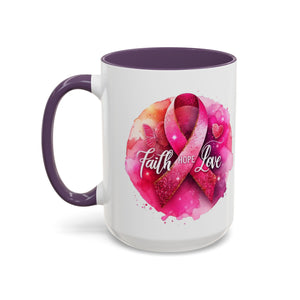 Inspirational Accent Coffee Mug with Pink Ribbon Design, Faith Hope Love Gift, Cancer Awareness Mug, Supportive Drinkware, Meaningful [...]