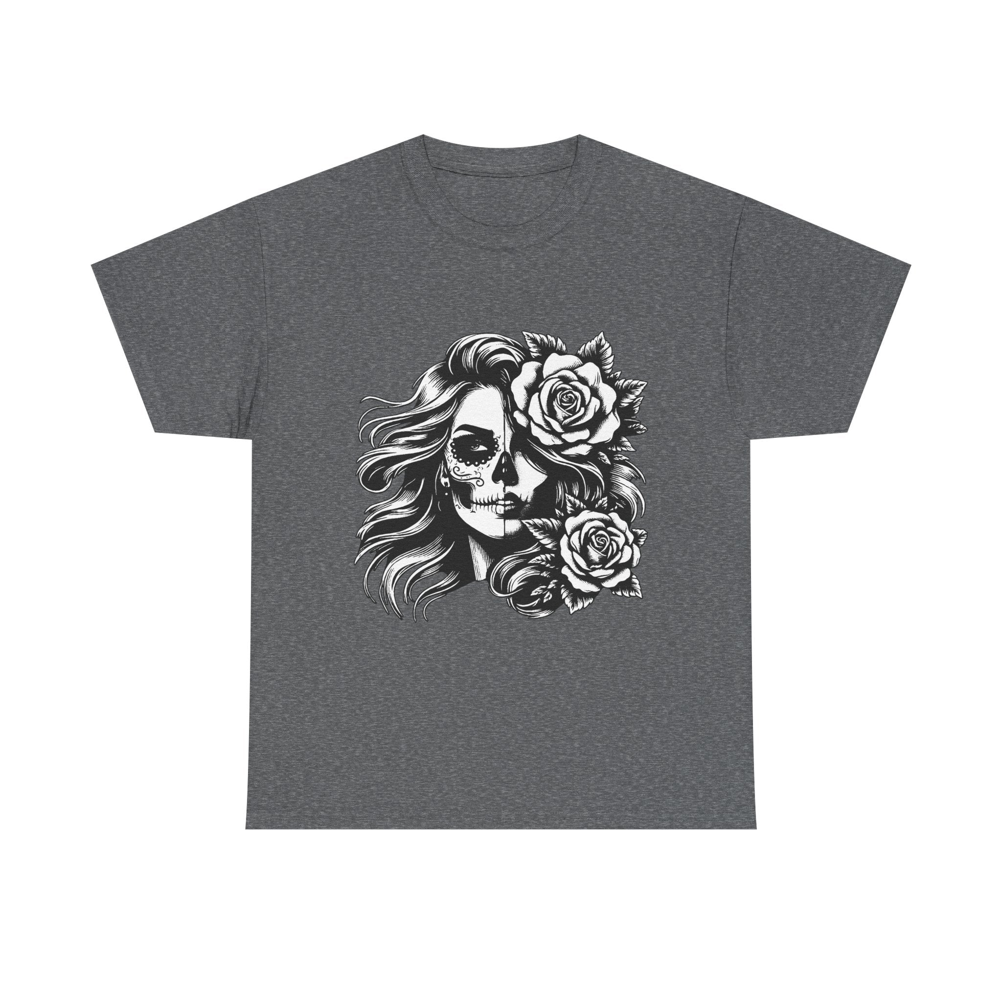 Skull & Rose Unisex Heavy Cotton Tee - Edgy Floral Graphic T-Shirt