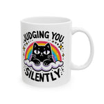 attitude Cat  Coffee Mug - Judging You Silently, Funny Gift for Cat Lovers, Cute Home Decor, Rainbow Cat Mug, Unique Pet Owner