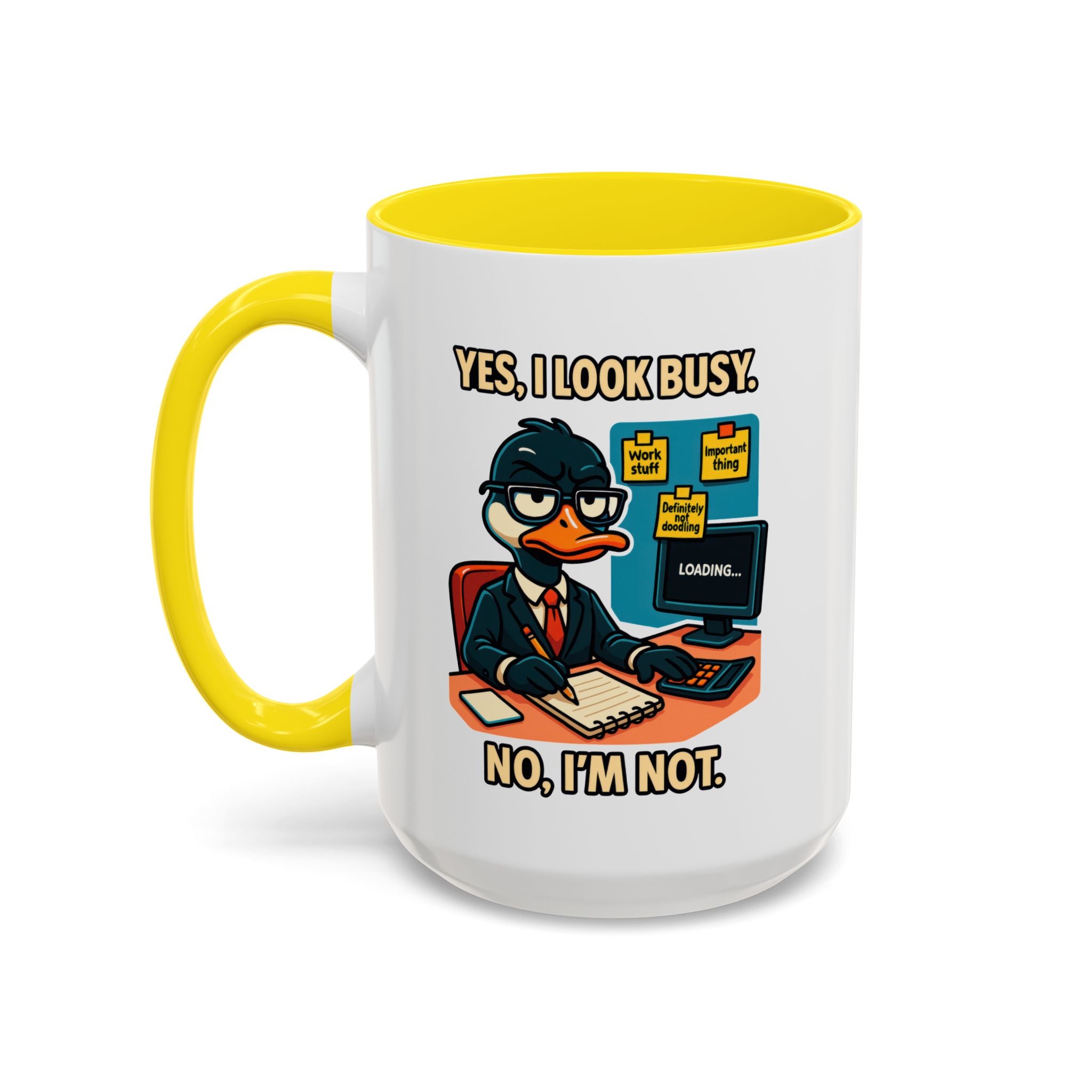 Busy Duck Coffee Mug, Humorous Office Mug, Cute Animal Mug Gift, Quirky Work Mug, Funny Gift for Coworkers