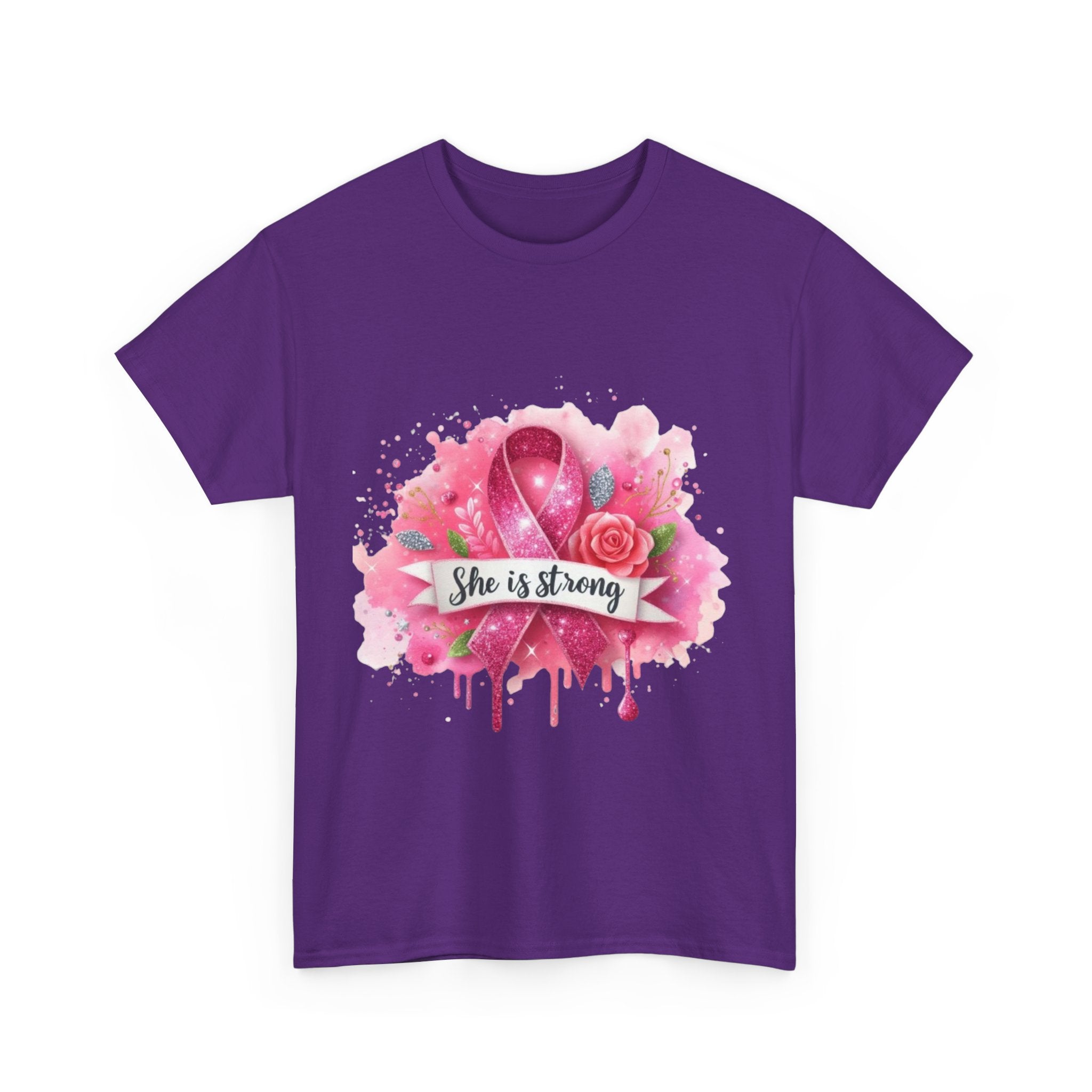Unisex Heavy Cotton Tee - "She is Strong" Breast Cancer Awareness Shirt, Inspirational Tee, Gift for Her, Supportive Apparel, [...]