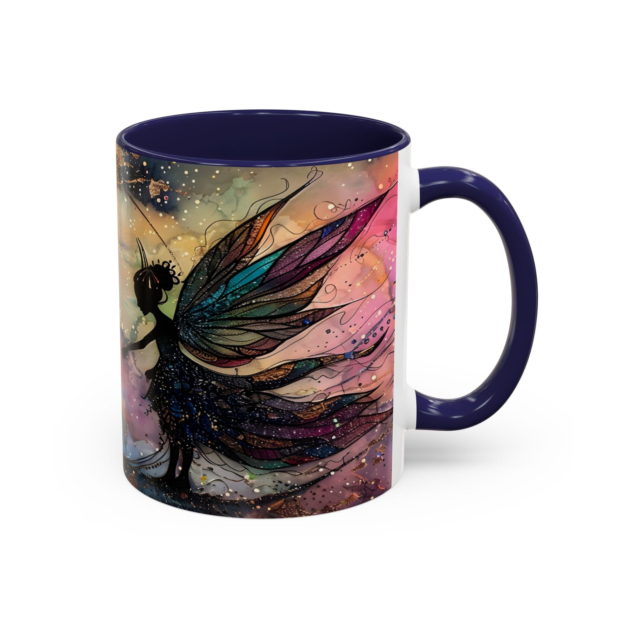 Magical Fairy Galaxy Accent Coffee Mug — Colorful Winged Fairy Art (11/15 oz) fantasy