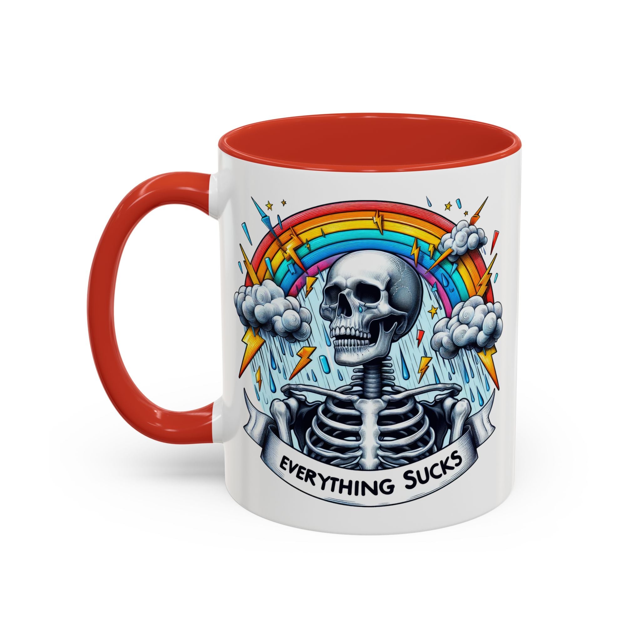 Everything Sucks Skeleton Coffee Mug | 11oz 15oz | Unique Gift for Coffee Lovers, Goth Home Décor, Quirky Humor Mug, Dark Aesthetic
