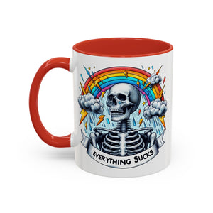 Everything Sucks Skeleton Coffee Mug | 11oz 15oz | Unique Gift for Coffee Lovers, Goth Home Décor, Quirky Humor Mug, Dark Aesthetic