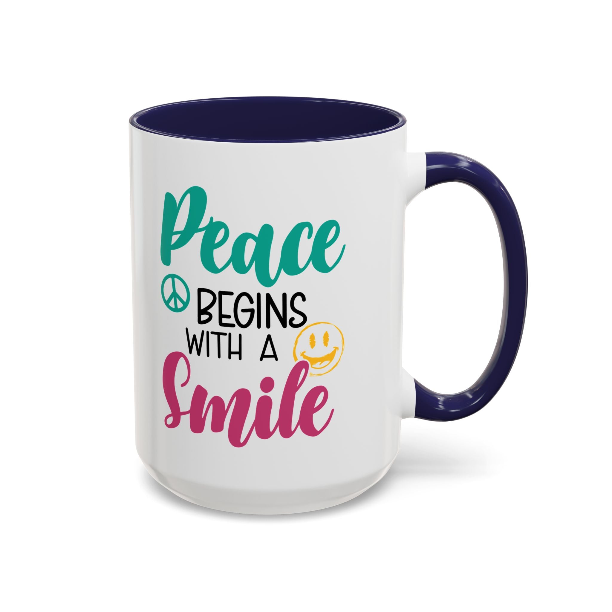 Inspirational Peace Coffee Mug - "Peace Begins with a Smile" - 11oz & 15oz