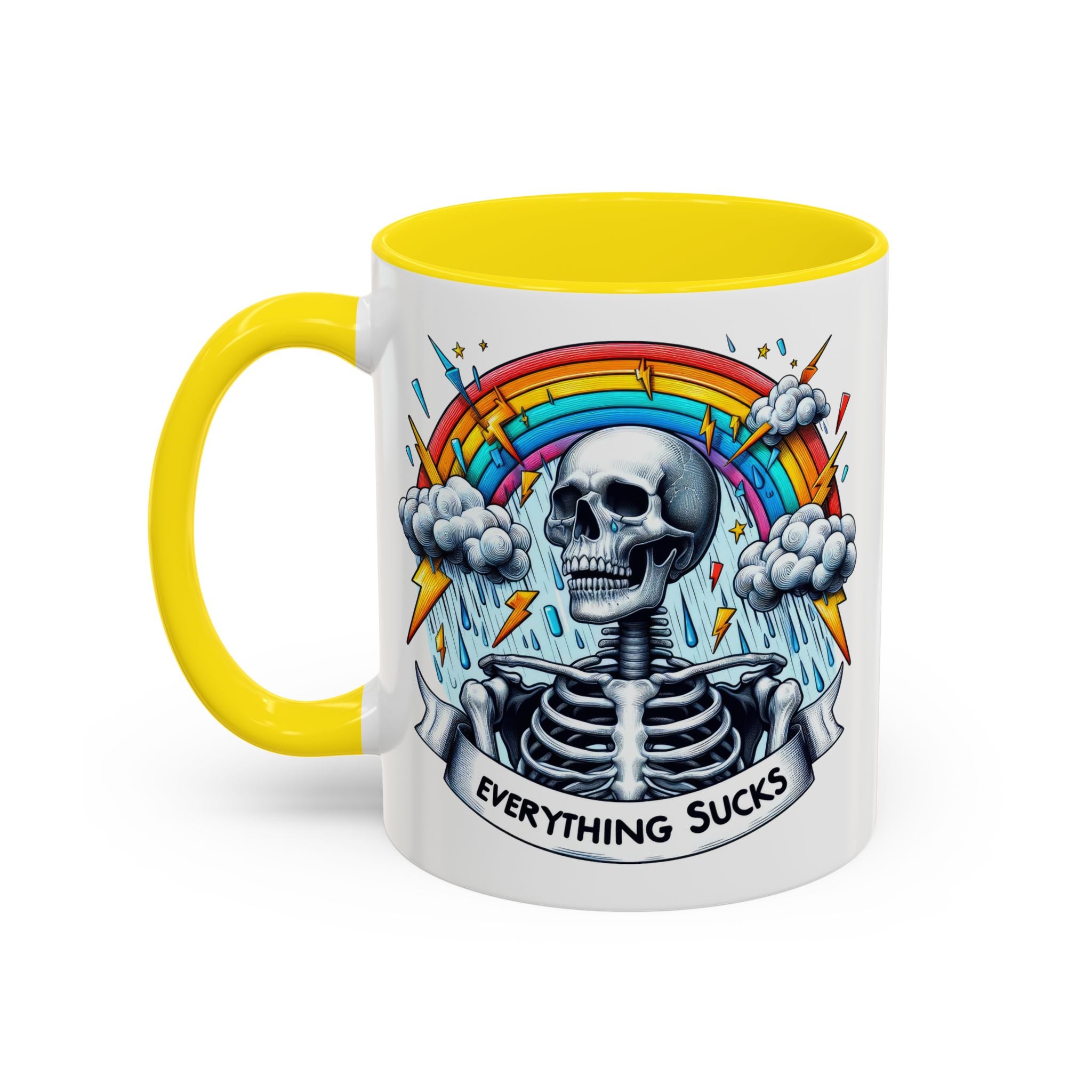 Everything Sucks Skeleton Coffee Mug | 11oz 15oz | Unique Gift for Coffee Lovers, Goth Home Décor, Quirky Humor Mug, Dark Aesthetic