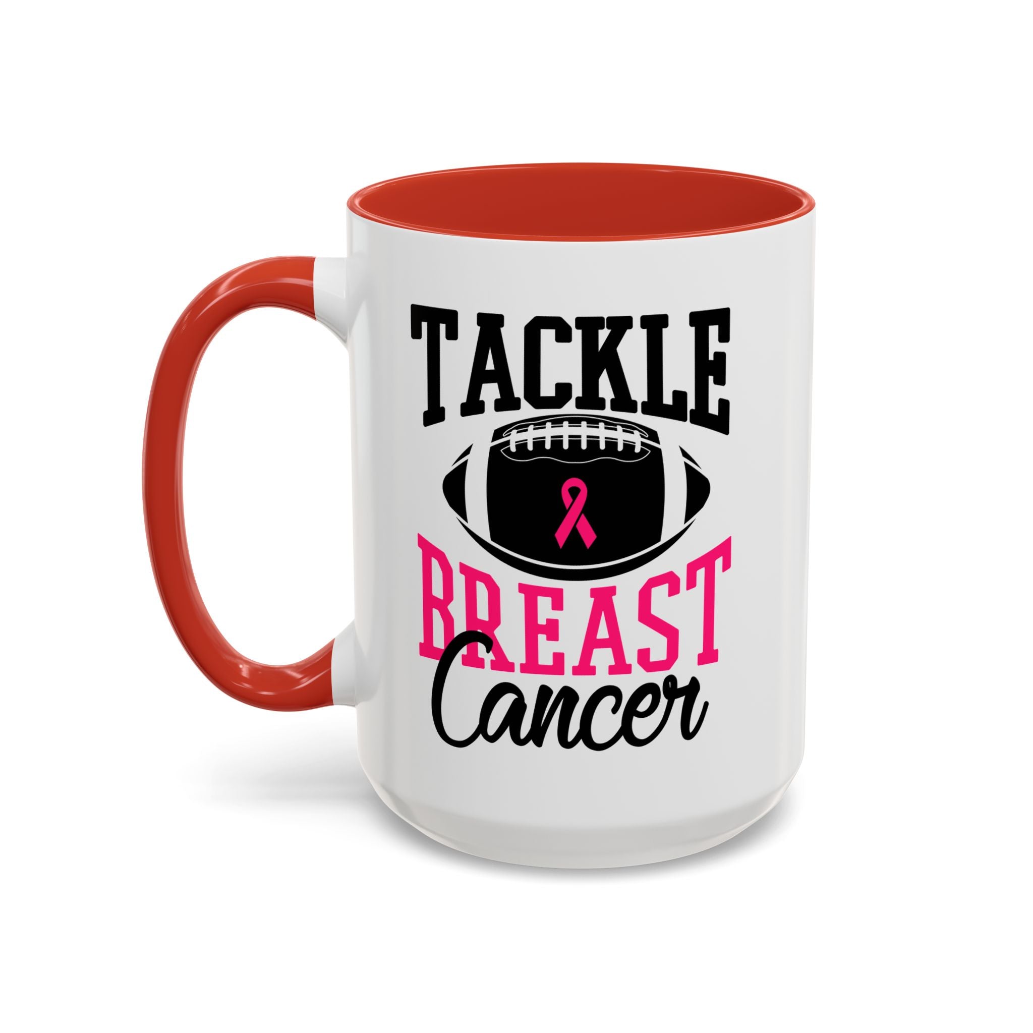 Tackle Breast Cancer Coffee Mug, Supportive Gift for Football Fans, Awareness Mug, Cheer Team Spirit, Fundraiser Drinkware