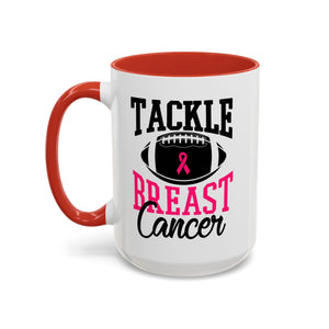 Tackle Breast Cancer Coffee Mug, Supportive Gift for Football Fans, Awareness Mug, Cheer Team Spirit, Fundraiser Drinkware