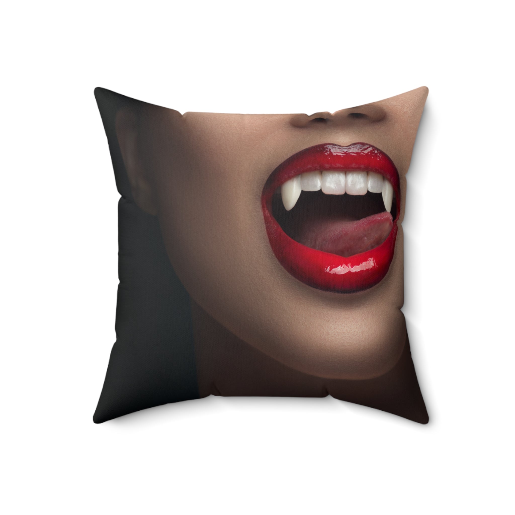 vampire red lips with teeth Spun Polyester Square Pillow