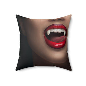 vampire red lips with teeth Spun Polyester Square Pillow