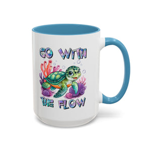 Ocean-Inspired Accent Coffee Mug - 'Go With The Flow' Design turtle