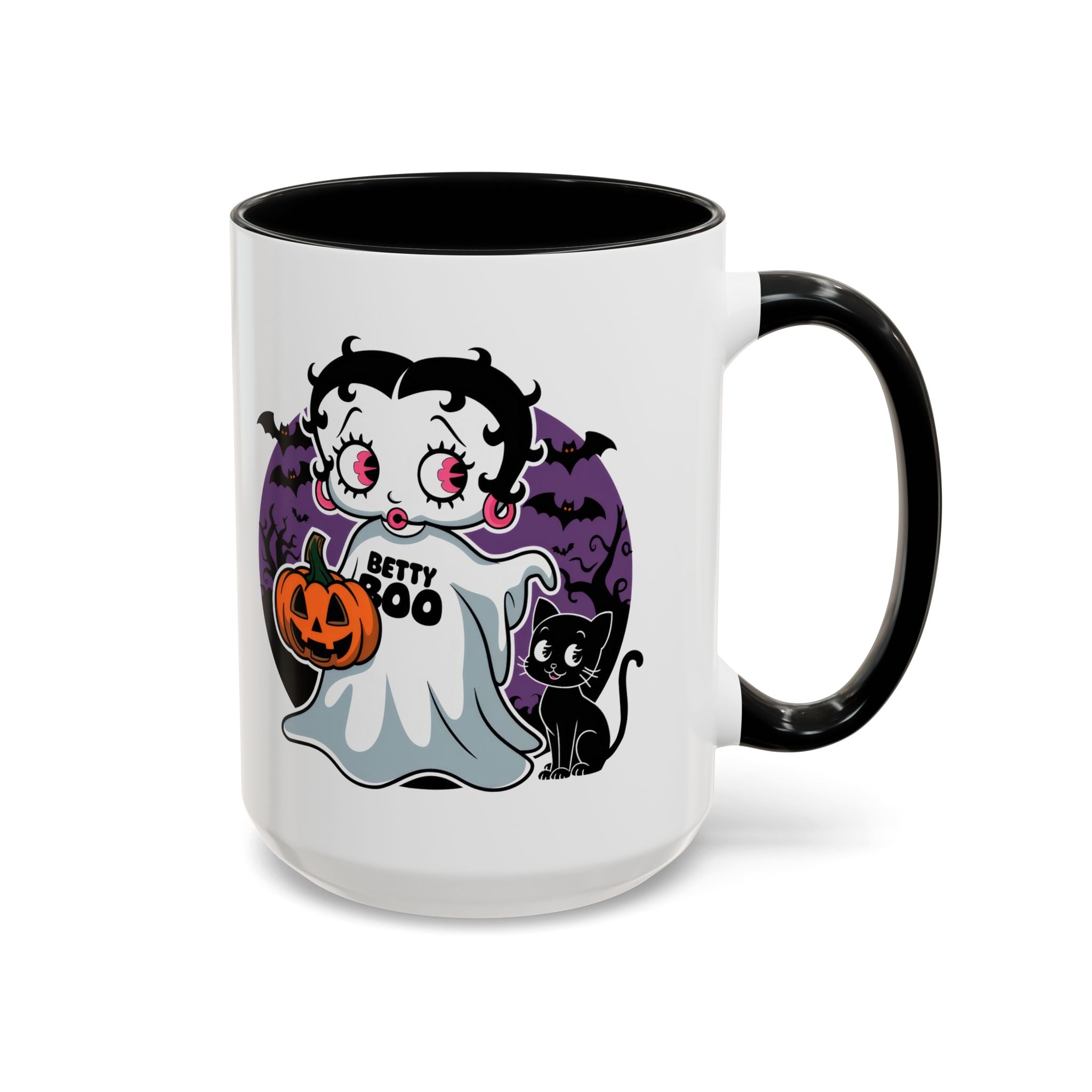 Betty Boo Halloween Ghost Mug — Cute Spooky Pumpkin & Black Cat Accent Coffee Cup