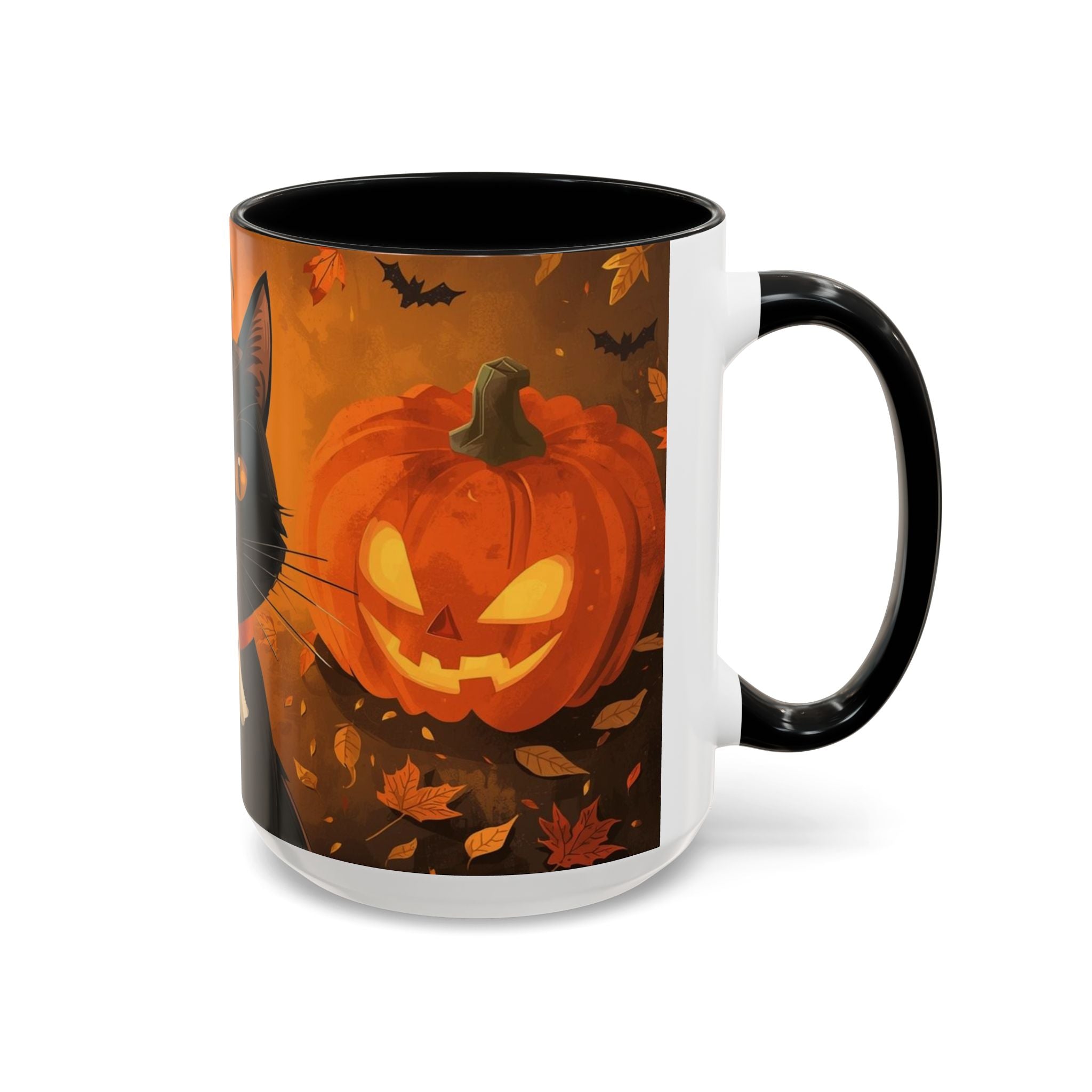 Halloween Cat Coffee Mug - Spooky Black Cat & Pumpkin Design