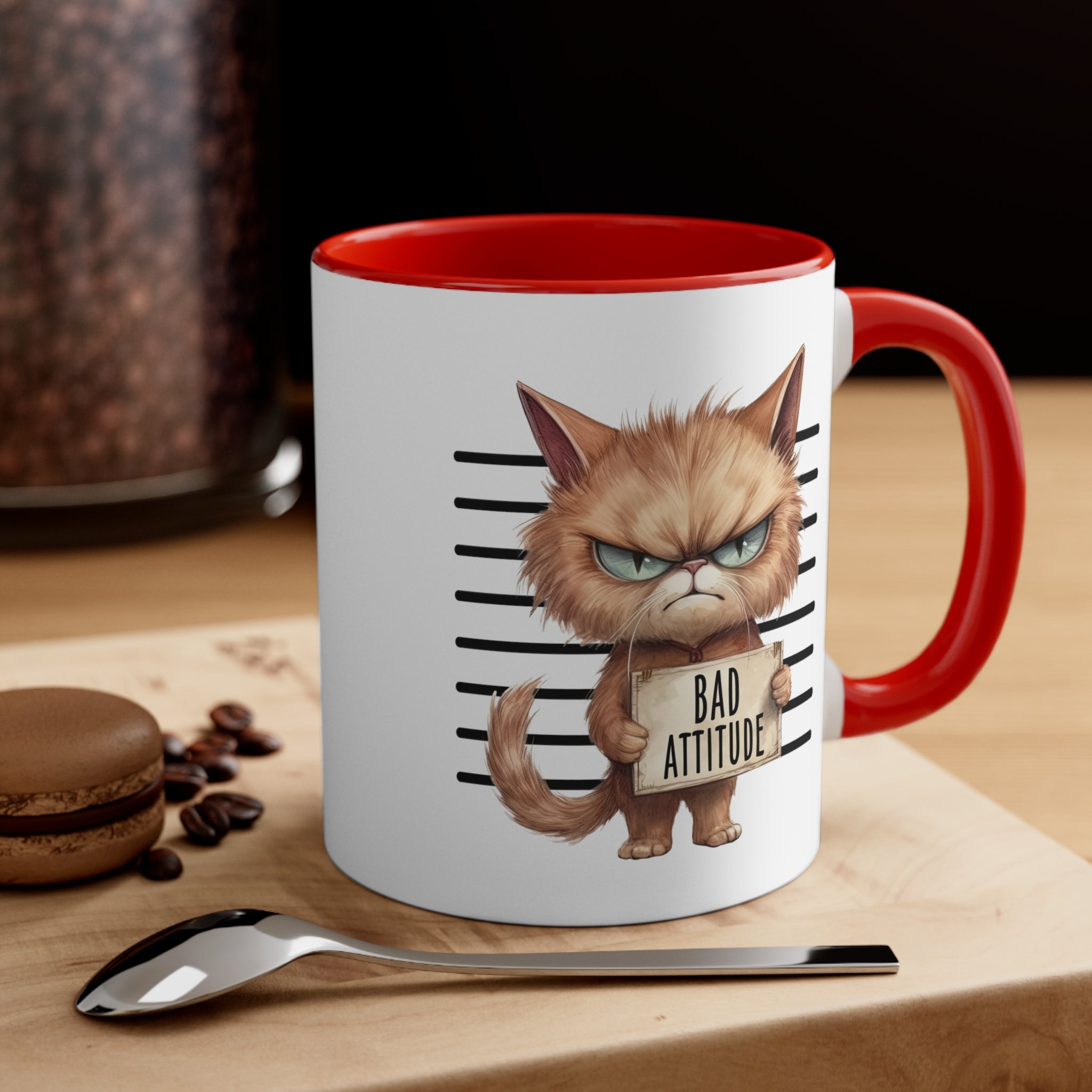 Funny cat bad attitude Accent Coffee Mug, 11oz animal lover gift