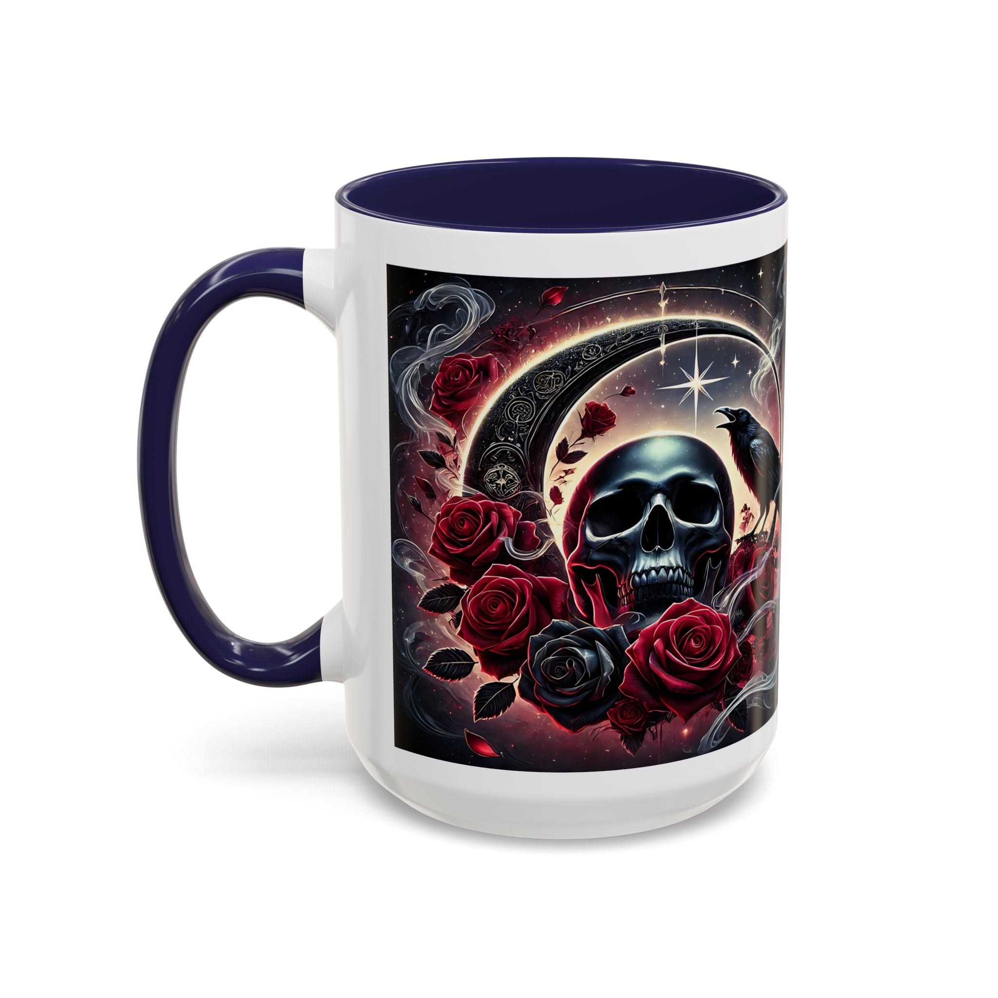 Skull & Raven Accent Coffee Mug — Gothic Roses 11/15oz