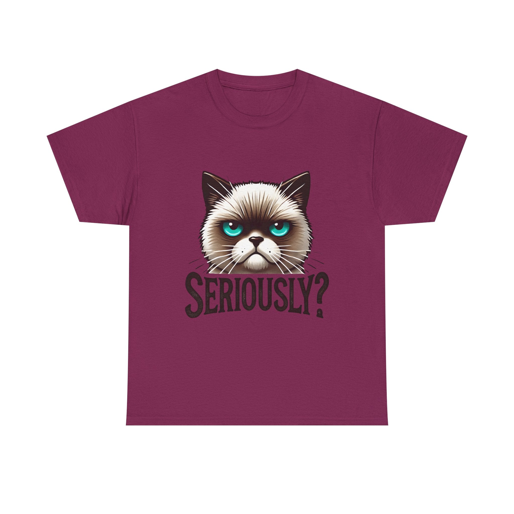 Funny Cat Graphic Tee - 'Seriously?' Unisex Heavy Cotton Shirt