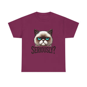 Funny Cat Graphic Tee - 'Seriously?' Unisex Heavy Cotton Shirt