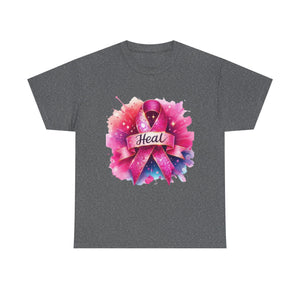 Breast Cancer Awareness Tee, Heal Ribbon Shirt, Supportive Gift, Unisex Cotton T-Shirt, Inspirational Apparel, Pink Ribbon Top