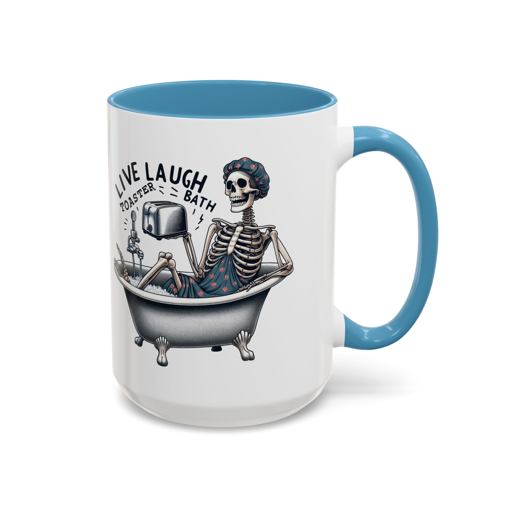 Skeleton Bath Time Coffee Mug, Live Laugh Roast & Relax Skeleton Mug, Funny Gift for Halloween, Quirky Kitchen Decor, Unique Coffee Cup