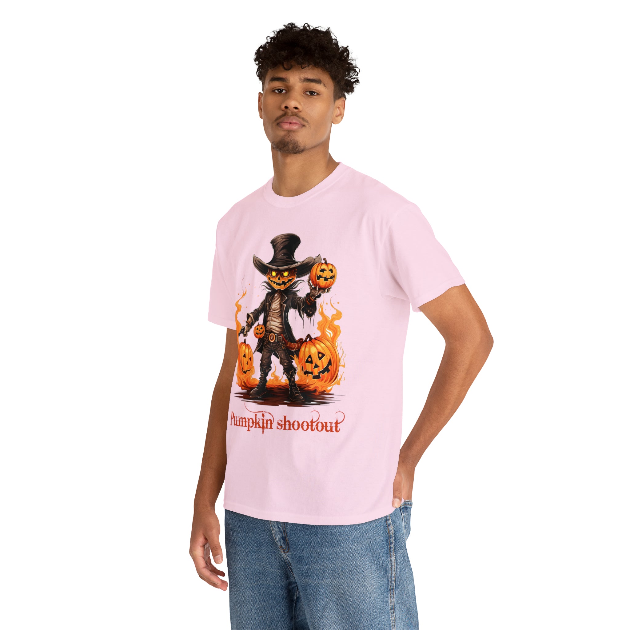 Halloween t shirt pumpkin western style shootout funny fall fun scary stocking stuffer for whole family  cotton tee