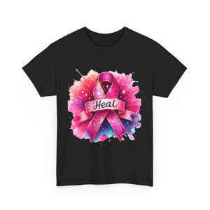Breast Cancer Awareness Tee, Heal Ribbon Shirt, Supportive Gift, Unisex Cotton T-Shirt, Inspirational Apparel, Pink Ribbon Top