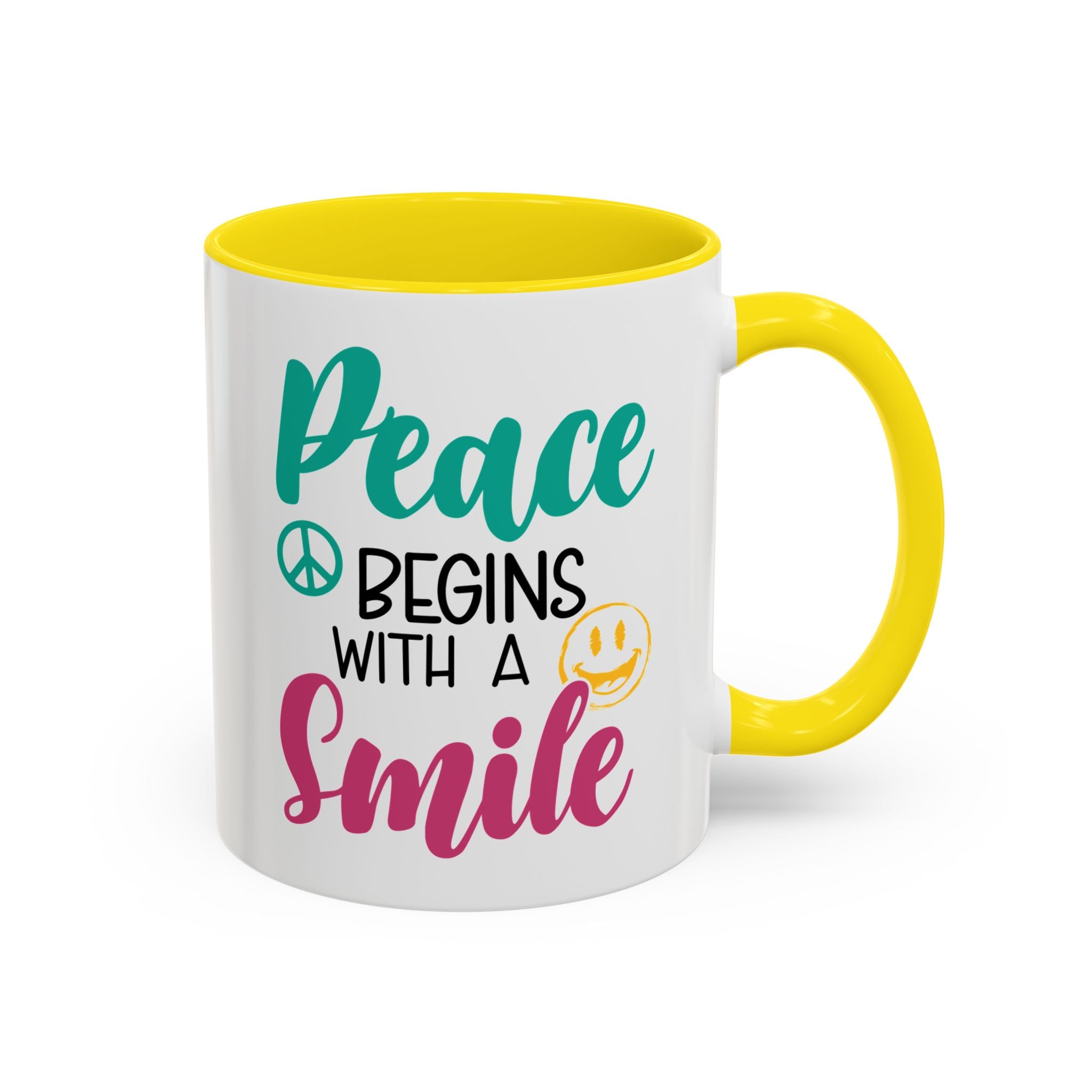 Inspirational Peace Coffee Mug - "Peace Begins with a Smile" - 11oz & 15oz