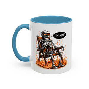 Funny I'M fine  Skeleton on fire Coffee Mug - Humor Gift for Halloween, Coffee Lovers,  Decor, Gag Gift, 11-15oz Accent Mug