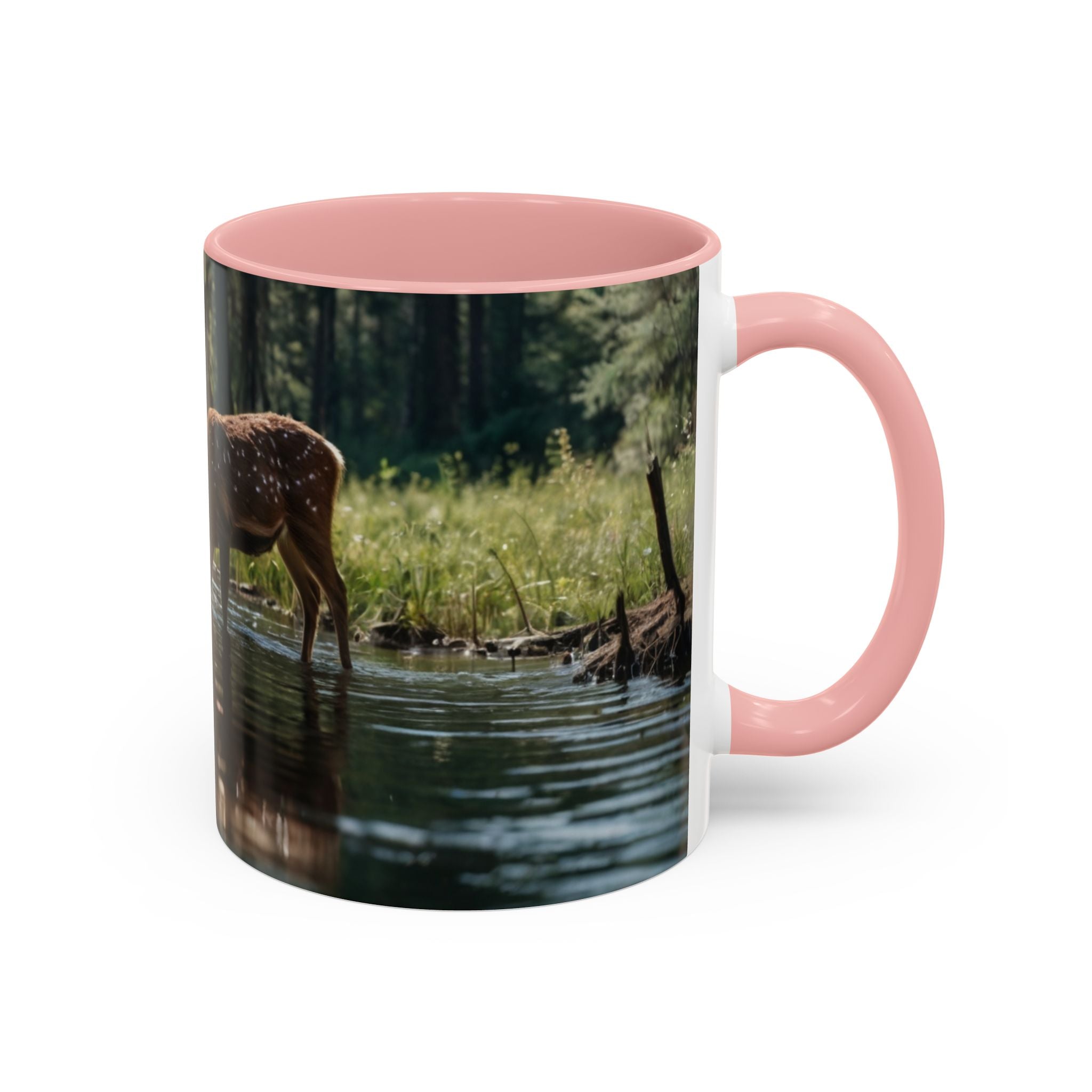 Deer at Stream Accent Coffee Mug — Scenic Wildlife Photo Mug (11/15oz) nature lovers