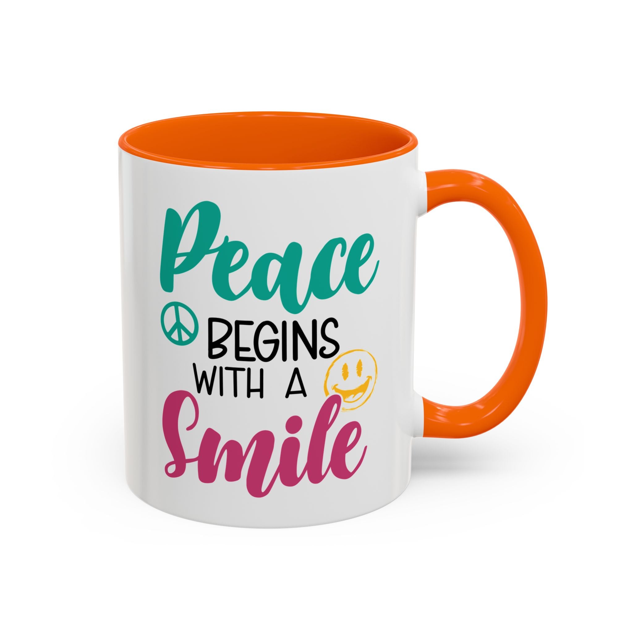 Inspirational Peace Coffee Mug - "Peace Begins with a Smile" - 11oz & 15oz